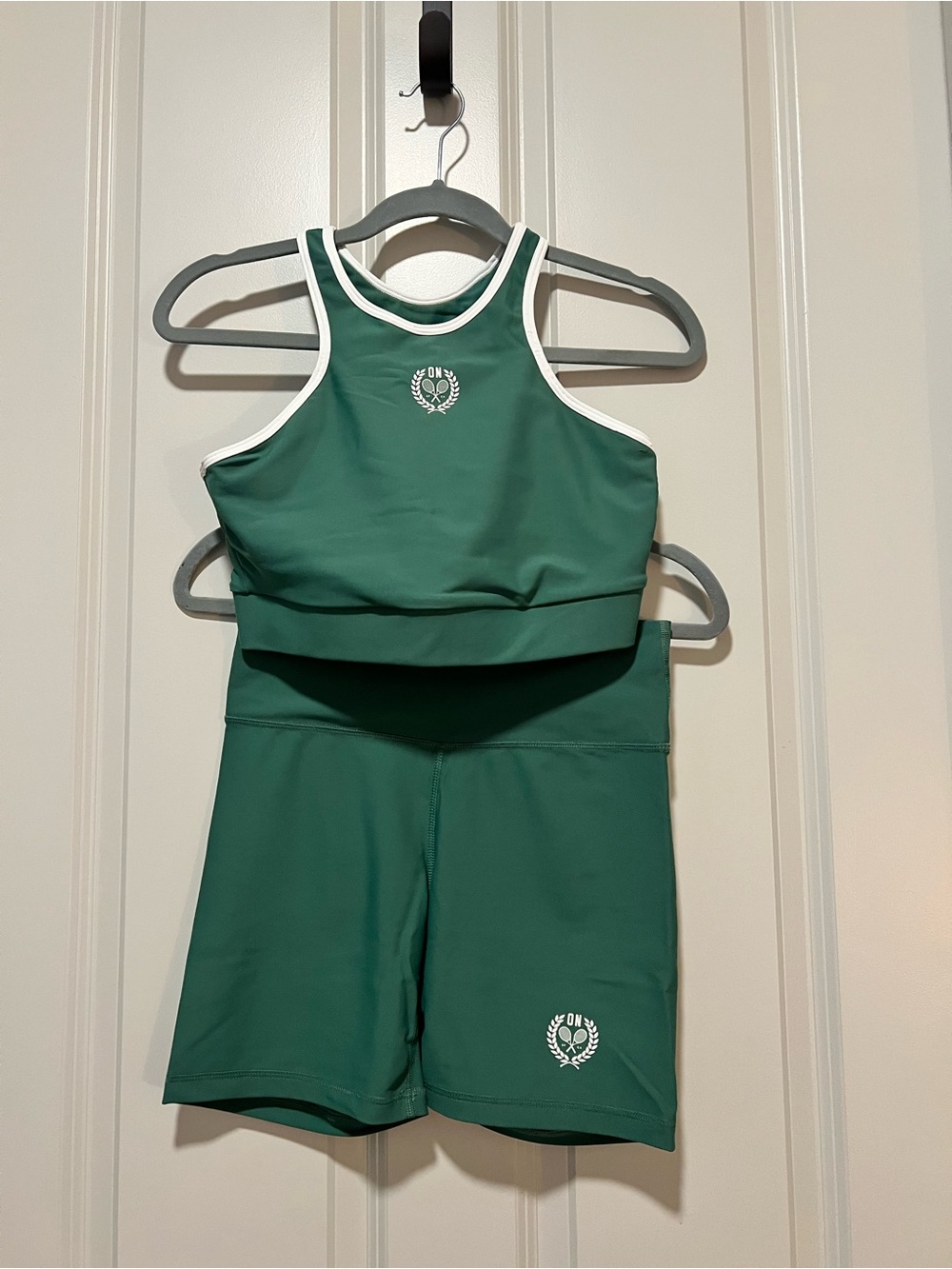 Old Navy Green Athletic Shorts Set with White Trim